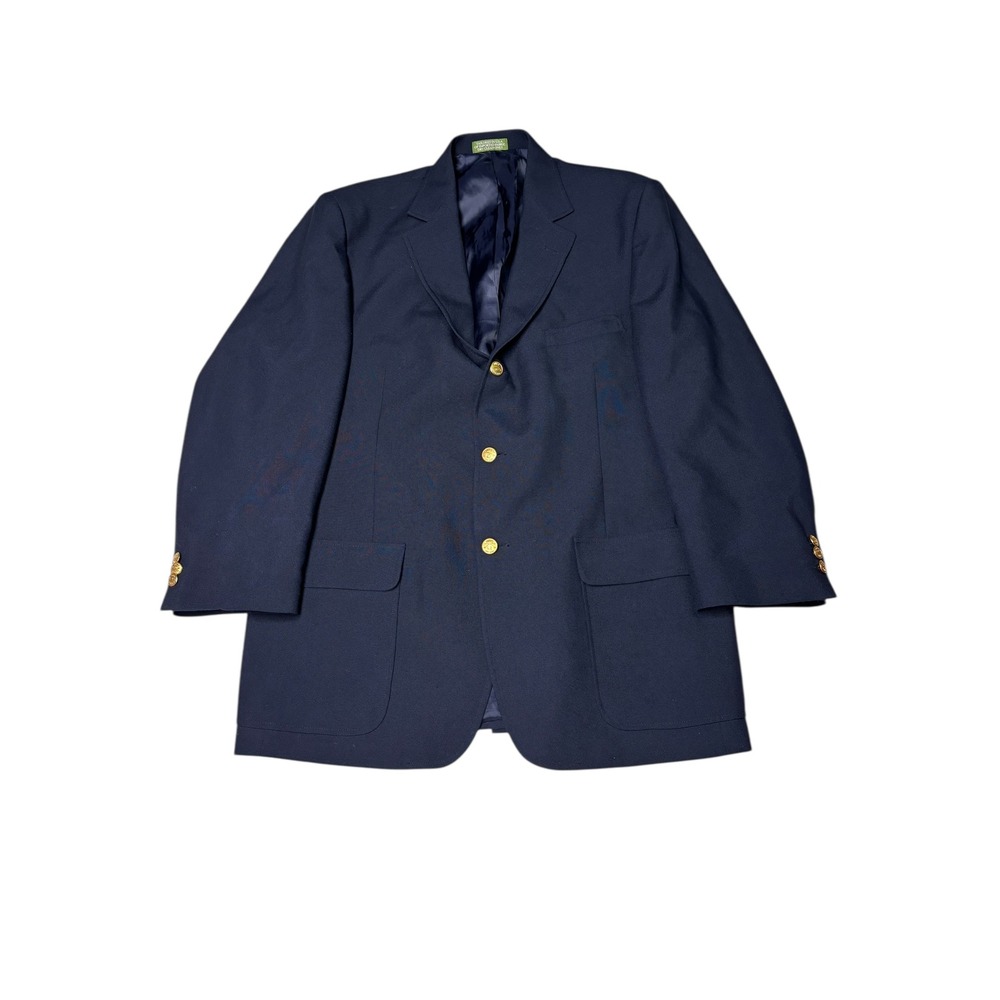 ORVIS Navy Blue Wool Blend Blazer Gold Button Sport Coat‎ 44L Tall Made USA